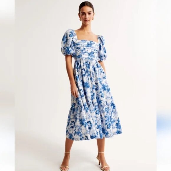 Abercrombie & Fitch Dresses & Skirts - ABERCROMBIE & FITCH | Emerson Poplin Puff Sleeves Dress Blue Floral Size Medium